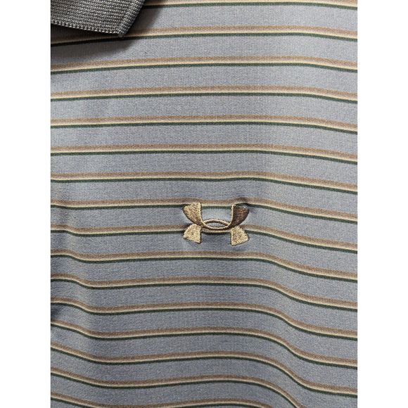 Under Armour Polo Shirt Mens 3XL Loose Blue Striped HeatGear Casual Golf Stretch - Picture 6 of 6